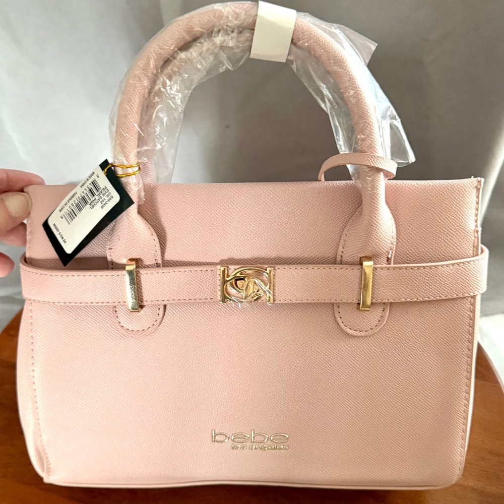 bebe Pink Structured Satchel with Gold Hardware